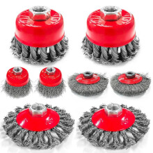 8pcs 4-1/2In Angle Grinder Wire Wheel Set-4In&3In Knotted Coarse Crimped Cup Brushes with 5/8-11 Threaded Arbor for Rust