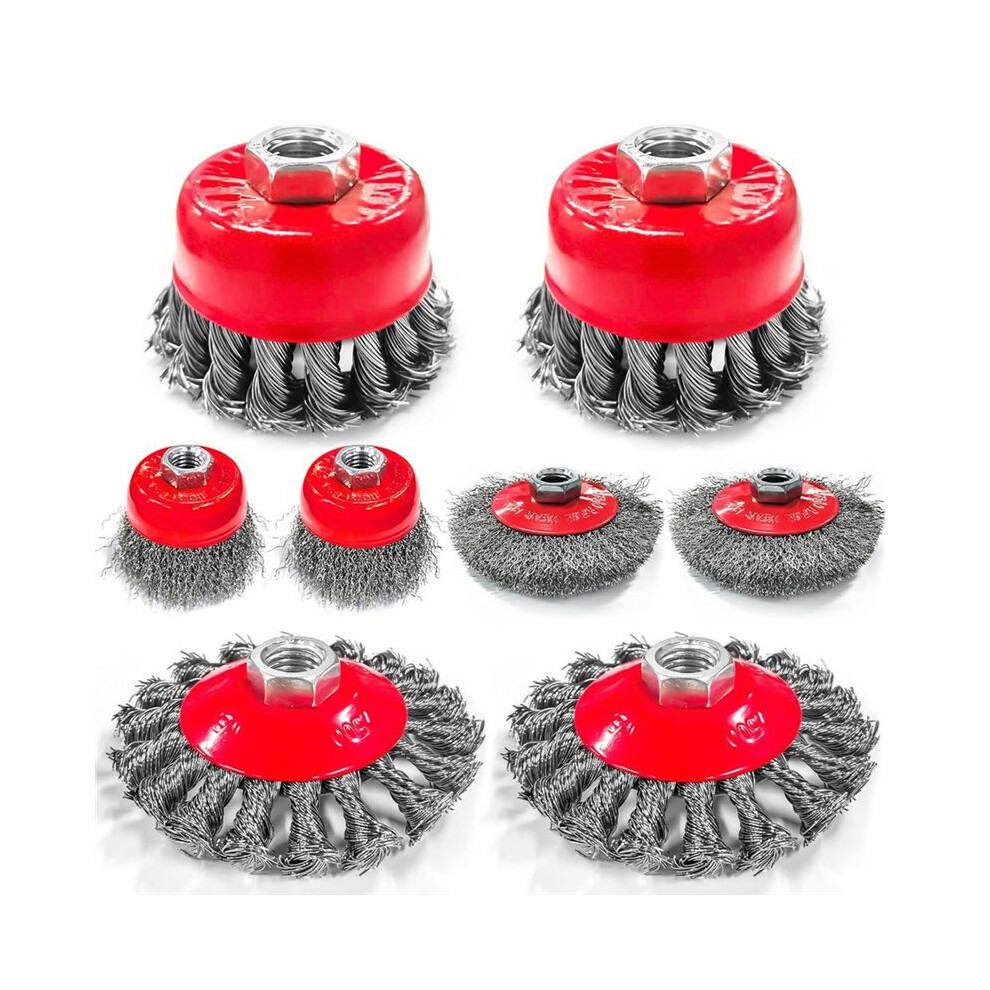 8Pcs 4-1/2In Angle Grinder Wire Wheel Set-4In&3In Knotted Coarse Crimped Cup Brushes With 5/8-11 Threaded Arbor For Rust 6031192263137