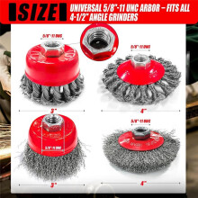 8pcs 4-1/2In Angle Grinder Wire Wheel Set-4In&3In Knotted Coarse Crimped Cup Brushes with 5/8-11 Threaded Arbor for Rust