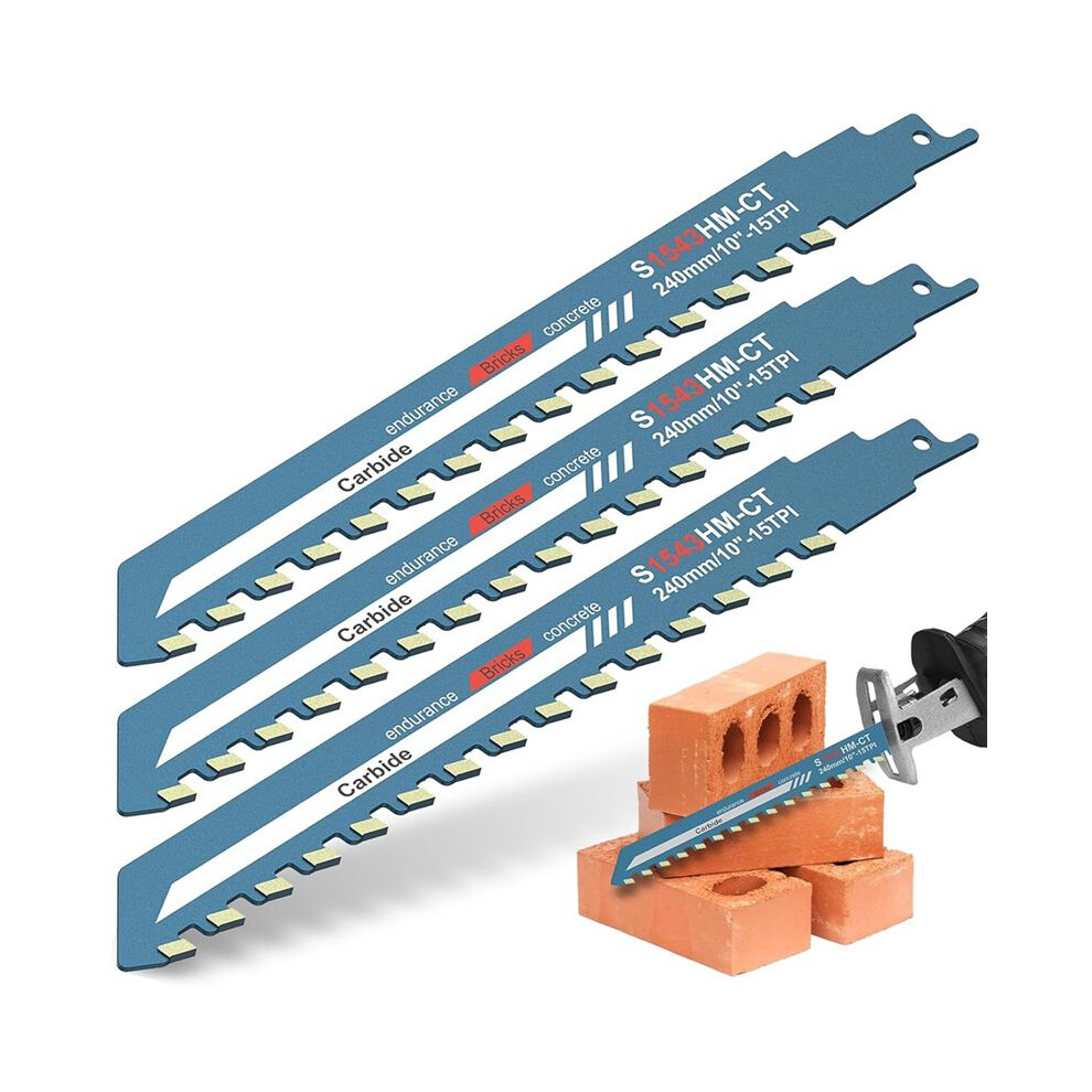 3Pcs 10 Inch Masonry Reciprocating Saw Blade, Saw Blade For Cutting Brick, Cement And Cinder Block (10 Inch) 4713632014067