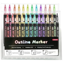 24 Colors Outline Metallic Markers, Acrylic Paint Paint Pen Glitter Drawing Pen for Wood, Rock Painting