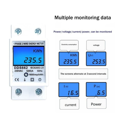 Din Rail Digital Single Phase Reset Zero  Meter AC 220V Kwh Voltage Current Power Consumption Meter A 2