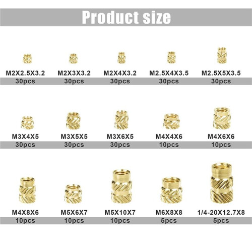 300Pcs Thread Knurled Nuts, Brass Knurled Threaded Insert Nuts, Brass Threaded Inserts for 3D Printing Injection Molding