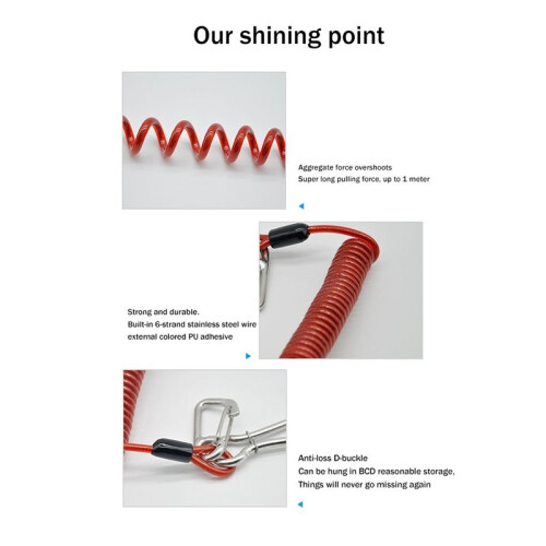 Double  Dive  Rafting Hook Stainless Steel  Hook Spiral Coil Spring Cord Dive Safety Accessory - 2