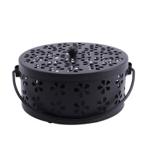 Nordic Retro Metal Hollow Floral Mosquito Coil Holder Garden Burner Mosquito Repellent Box(Black)