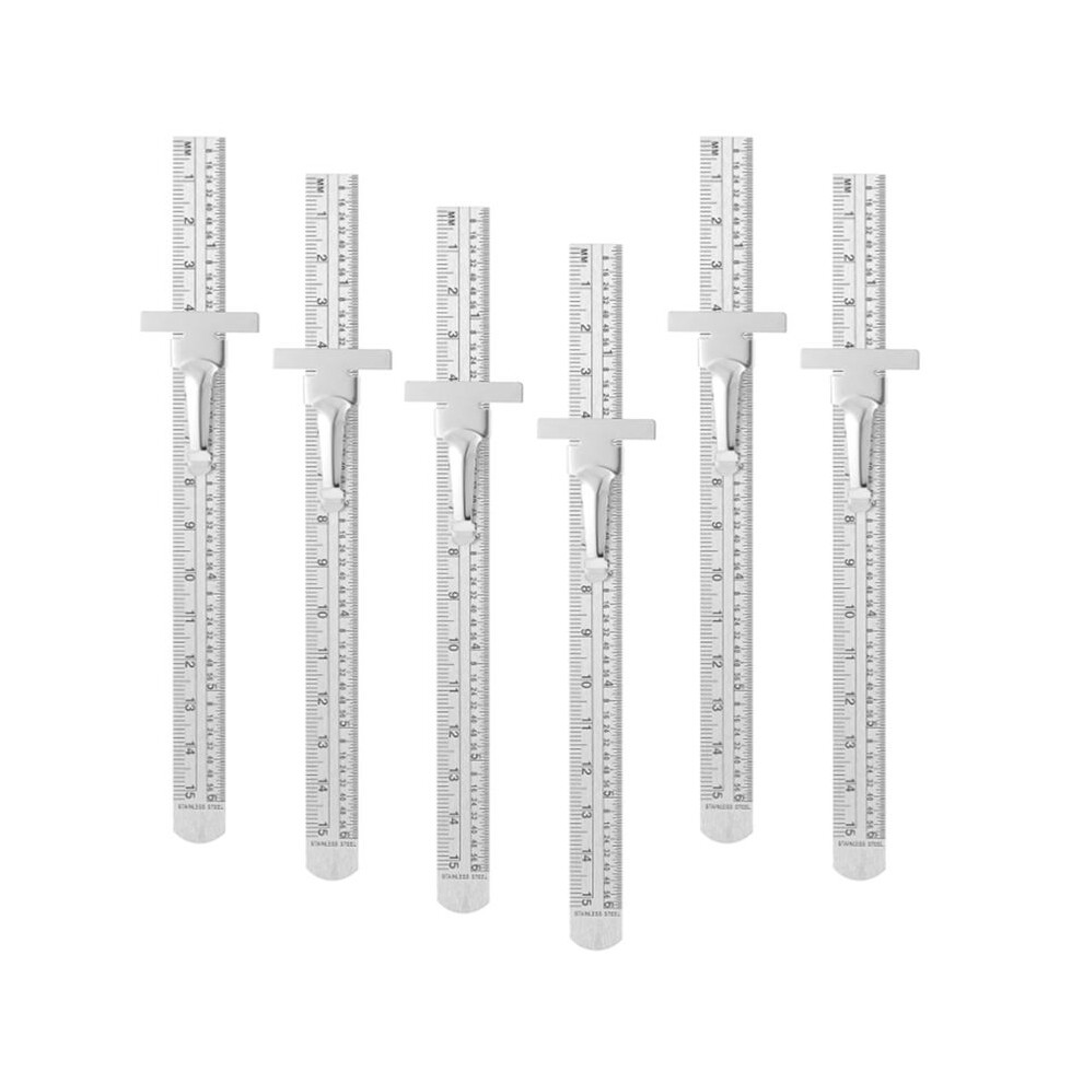 6Pcs Pocket Ruler With Detachable Clips Precision Pocket Ruler Metric Ruler Stainless Steel Scale Machinist Ruler 6Inch 4713191138556
