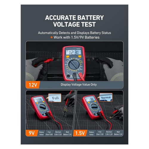 8Pcs Multimeter Test-Leads Set with Alligator Clips and AM33D 2000 Counts Multimeter 1