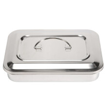 Boite d'organisateur de recipient d'acier inoxydable Plateau d'instrument pour le stockage Boite avec couvercle Boite a outils - 9 pouces Pas de trou