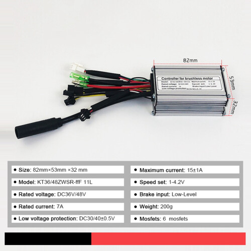 Electric Bicycle KT-15A Controller 36V/48V 6 Tube Squarewave SM Connector Controller with Double  Light Wire 1