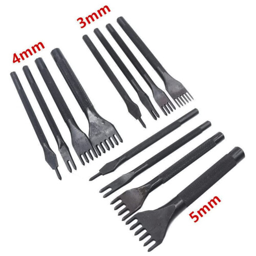 3MM 1/2/4/6 Prong Diamond Stitching Chisel Hole Punches Tool, Leather Hole Punch, Leather Chisel Set-4 Pcs 2