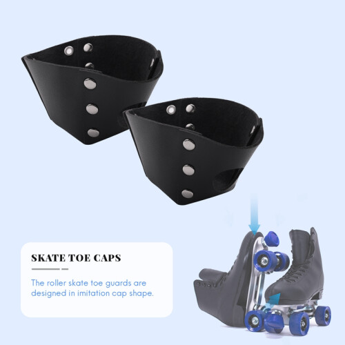 1 Pair Roller Skate Toe Caps PU Leather Skate Toe Guards for Roller Skates Toe Cap Protective Black 2