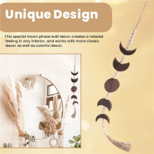 Wood Moon Phase Wall Hanging, Boho Farmhouse Beaded Moon Garland with Tassel Wall Decor,Brown