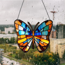 Spanish Moon Pendant Stained Acrylic Window Hanging, Butterfly Wall Decor for Butterfly Lovers Housewarming Gift, L B