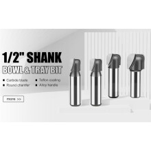 4pcs Bowl & Tray Router Bit Round Nose Wood Cutter Woodworking Tools Carving Cutting Tool 1/2 Handle