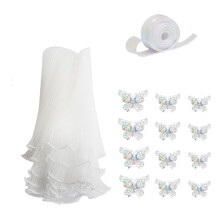 White Flower Wrapping Paper Kit 4.37 Yards Pearl Lace Mesh for Bouquets, Wave Tulle with Ribbons and 3D Butterflies