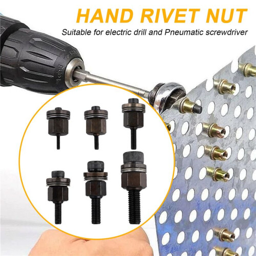 6Pcs Hand Rivet Tool Steel  Set Manual Riveter Replace Tip Nut M3/M4/M5/M6/M8/M10 Mandrel  for Rivet Nut Tool 2