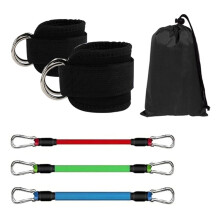 Elastic Belt Three(Including A Pair of Ankles)Leg Bounce Tension Rope Training with Elastic Rope Black Ankle Bands
