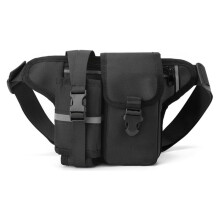 Waterproof Nylon Hiking Fanny Pack Sports Bum Bag with Bottle Holder Phone Sport Belt Waist Bags Black