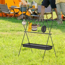 Three-Bar Frame Camping Rack Folding Ultra-Light Camping Tripod Travel Sundries Hanger 50x68x88cm +Mesh Bag