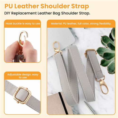 DIY Replacement Leather Bag Shoulder Strap Handle  Body Adjustable 140*2cm, gray 2