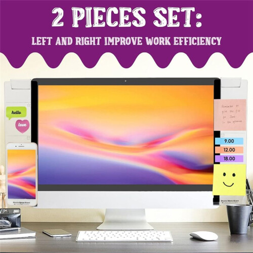 2 Pack Computer Monitor Memo Board Multi-Function Message Board Transparent Display Side Panel for Office, Computer Desk 2