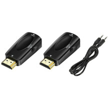 Zgodny z do Adaptera VGA Konwerter Audio HD 1080p Transmisja Audio z Konwerterem Audio Jack 3,5 mm Czarny
