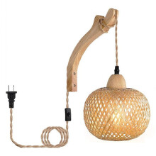 Retro Japanese Style Bamboo Bedside Wall Lamp Restaurant Rattan Lampmine Bedroom Background Wall Lamps US Plug-B