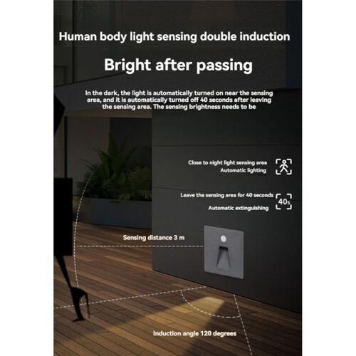 3W LED Motion Sensor Night Light LED Embedded Stair Step Waterproof Light with Motion Sensor for RV Boat Ship Trailer,A