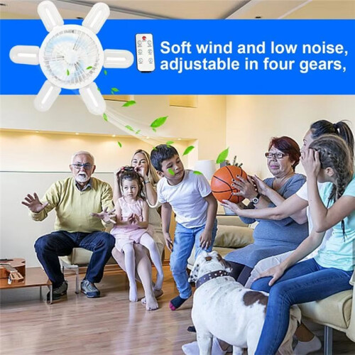 Socket Fan Light Small Ceiling Fans Adjustable Speeds Folding Leaf Lamp with Remote 3 Colors Dimmable LED Bulb 1