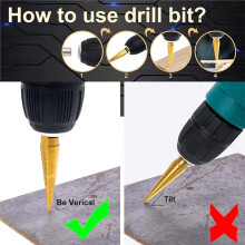 Step Drill Bit-HSS Step Bit with Two Straight Flutes,50 Sizes From 3/16In to 1-3/8In,Unibit for Electricians & DIY 5PCS
