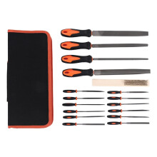 17Pcs Forged Alloy Steel File Set with Carry Case, Precision Flat/Triple-Cornered/Half-Round/Round Large File and 12Pcs Needle Files, Soft Rubbery