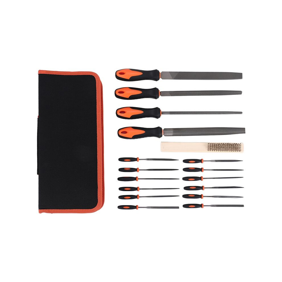 17Pcs Forged Alloy Steel File Set With Carry Case, Precision Flat/Triple-Cornered/Half-Round/Round Large File And 12Pcs Needle Files, Soft Rubbery 4713433404975