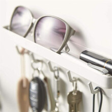 Key Ring,Wall Keychain,With Shelf,Key Tray with Shelf and 6 Self-Adhesive Hooks,Key Bar for Office Bathroom Black