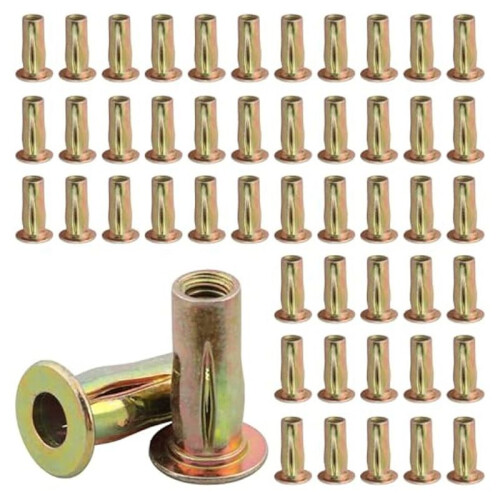 50pcs Multi-Grip Rivet Nut Kit,5/16-18 Rivet Nut Pre-Bulbed Shank,  Nut Zinc Plated Flat Heads Threaded Insert Nut