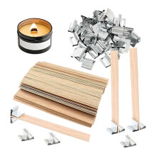 Mèches à Bougie en Bois 200 Pièces, Mèches en Bois pour la Fabrication de Bougies, Mèches à Bougie en Bois avec Pince à Mèche Base Métallique