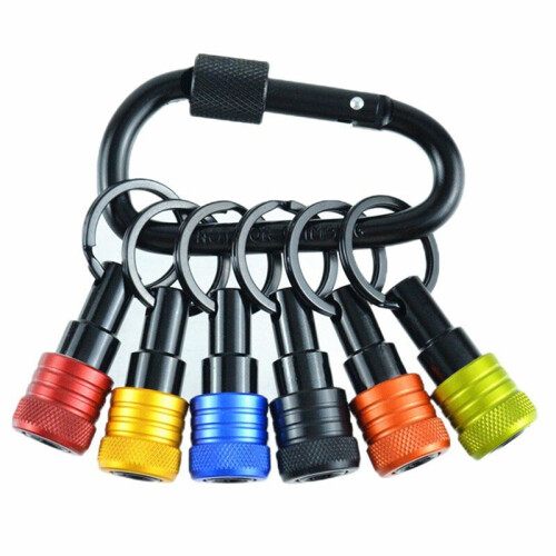 Bit Holder Keychain 6pc -1/4In Hex Shank Bit Holders -for Nut Driver,Screwdriver & Drill Bits,Include Keychain Carabiner