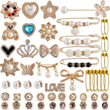 55pcs Junk Sock Charms Pins Gold Bling Sock Jewelry Charms,Brooch Pins for Socks,Pearl Rhinestone Brooch Pins