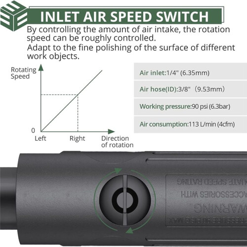 Esmerilhadeira de Matriz Reta Pneumática, Esmerilhadeira Angular Pneumática de 1/4 Polegadas, 25.000 RPM, para Retificação de Contornos, Corte, 2