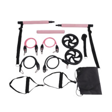 Pilates Bar Kit + Weerstandsbanden, Pilates-Apparatuur Oefenstang met Ab-Roller, Draagbare Homegym Yoga Fitnessstang Roze