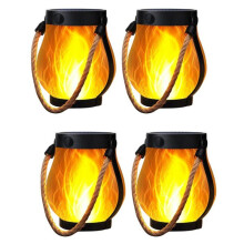 4PCS Solar Lanterns Lights Flickering Flame Garden Lights with Dual Charging USB & Solar Outdoor Hanging Lantern