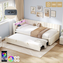 3ft Single Velvet Daybed, Sofa Bed with RGB LED Lights and Charging Station