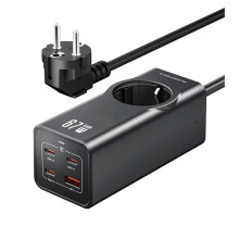 67W GaN Fast Charger Power Strip 3 USB-C+1 USB-A+1 AC Outlet EU Plug Extension Lead for Simultaneous Device Charger A