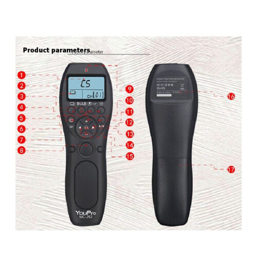 YOUPRO MC-292 2.4G Wireless Remote Control LCD Timer Shutter Release Channels for /// DC2 2