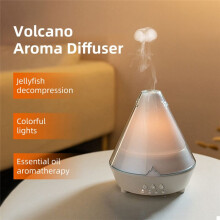 180ml Essential Oil Diffuser Volcano Humidifier with Flame Aroma Jellyfish Mist 7 Color LED Auto Off for Home Office