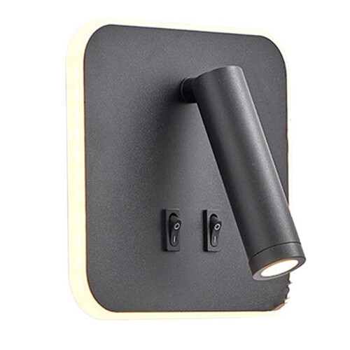Mounted Eye Protection Rotatable Wall Reading Light Full Spectrum Spotlight LED Lamp Sconce Bedside Square Black