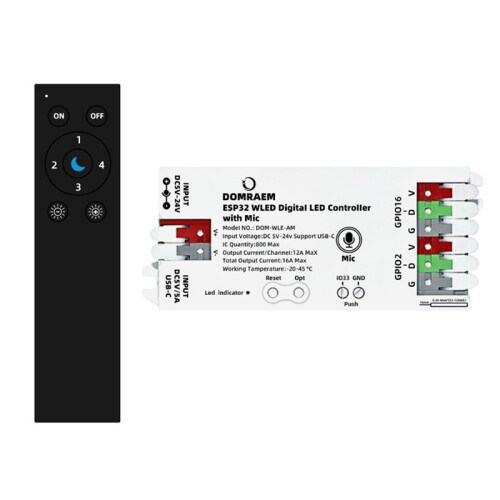 DOMRAEM ESP32 WLED LED Controller Built in Microphone Download App Control WS2811 WS2812 SK6812 RF Remote 1