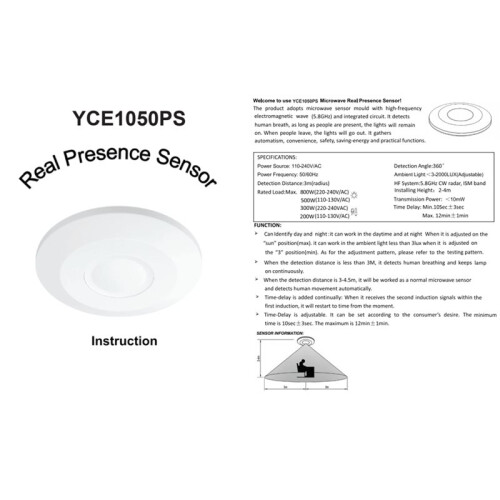 Ceiling 110v-220V Static Microwave  Real Presence Sensor LED Moving Delay Induction 1