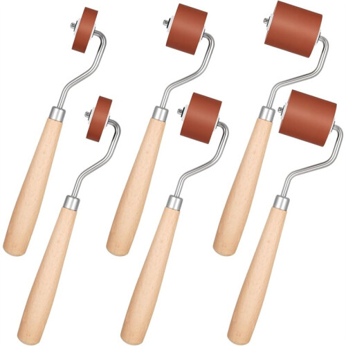 6Pcs Rubber Brayer Rollers,  Stamping Ink Roller with Comfort Grip for Printing Printmaking Embossing Versatile