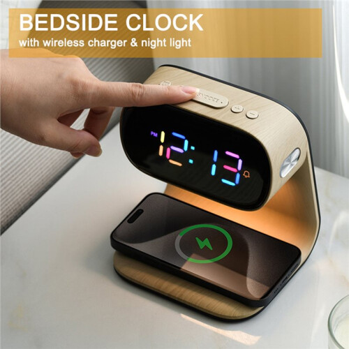 Multifunctional Clock with Night Light, Wireless Charging Clock, Holiday Gift, Three Brightness Adjustment Clock 1