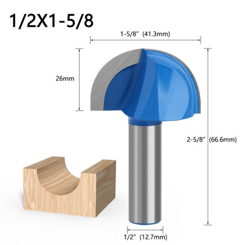 1/2 Shank Round Nose  Core Box Router Bit Double  Woodworking Tools Half Round Relief Drill Bits 2